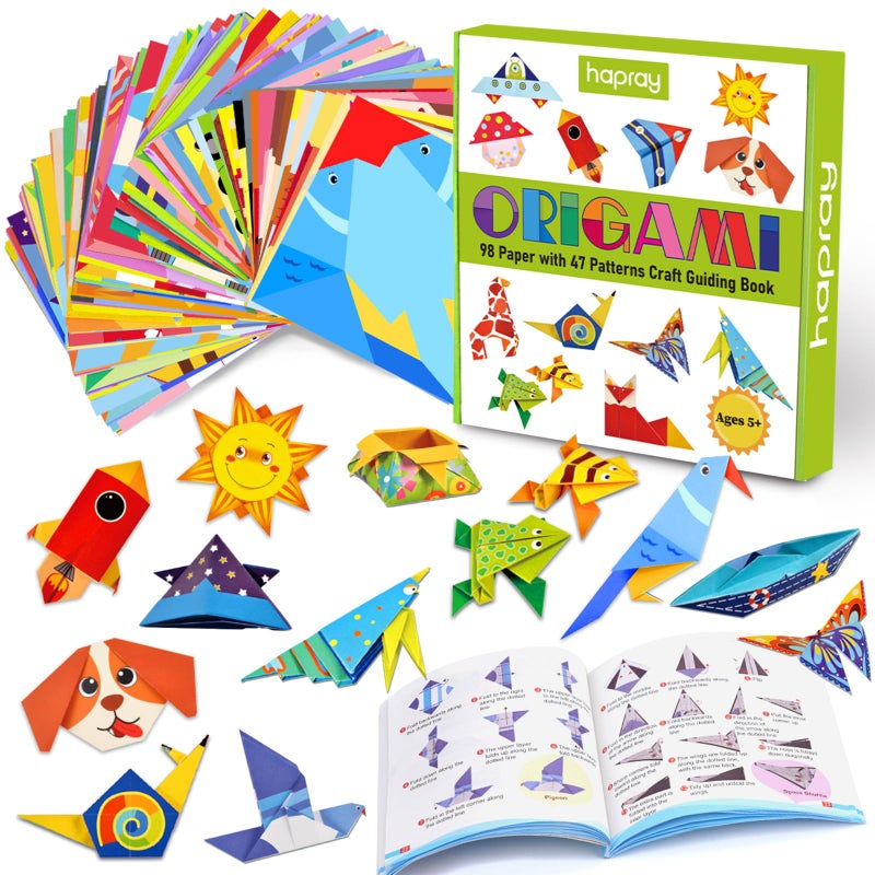 hapray Origami Kit for Kids Ages 5-8 8-12, with Guiding Book, 98 Sheets Paper with 47 Patterns, DIY Art and Craft Projects, Beginners Children's Day Gift Boy Girl - Image 1